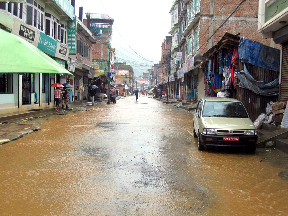 Monsoon: flooded streets of Baglung