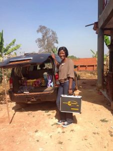 Janet on the road with her STEM boxes
