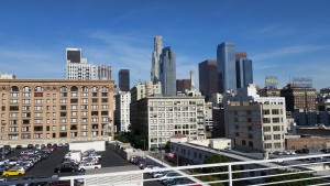 View of downtown from the Skid Row STAR apartment balcony (efficiency apts for the homeless)